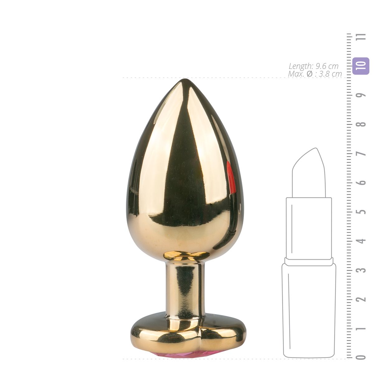 Metalen buttplug met roze hartje - goudkleurig