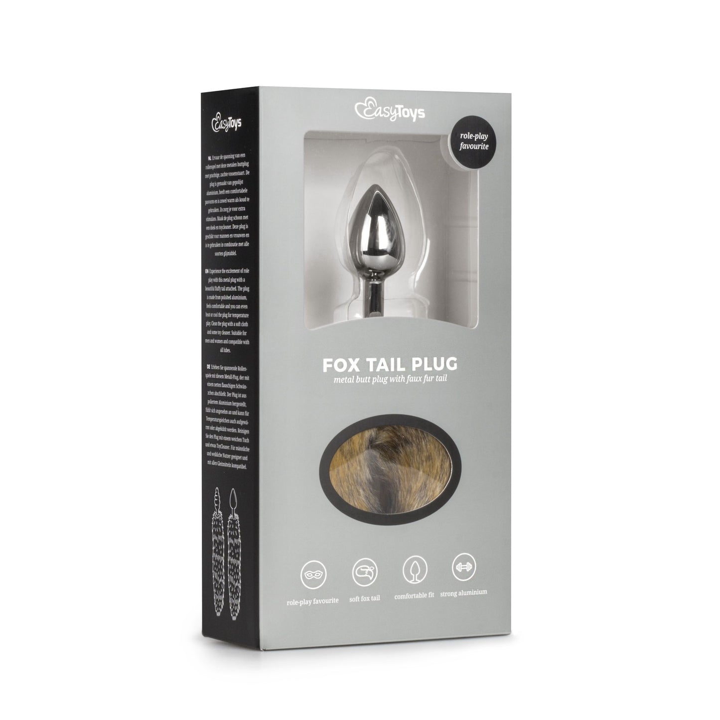 Kleine zilverkleurige buttplug met lichtbruine vossenstaart