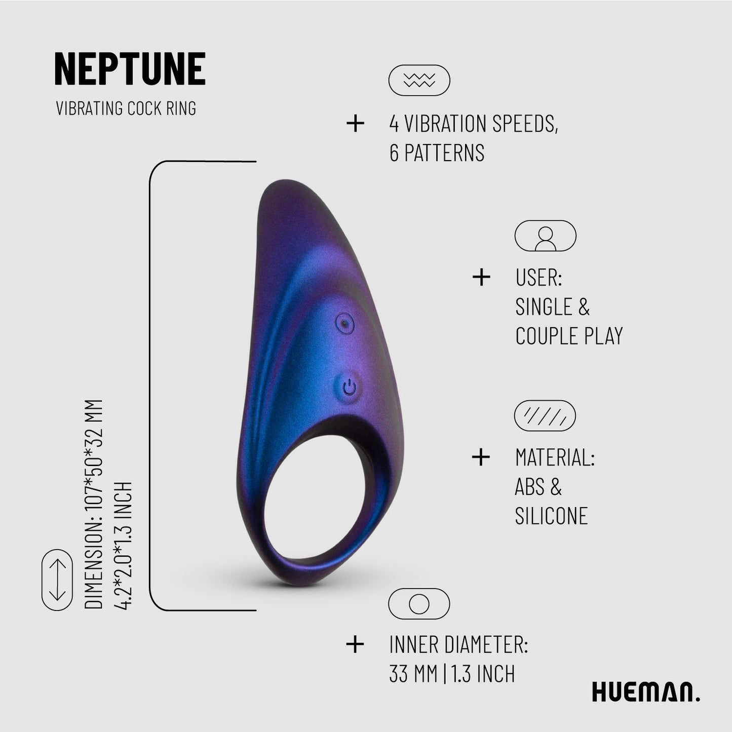 Hueman - Neptune Vibrerende Cockring + Afstandsbediening