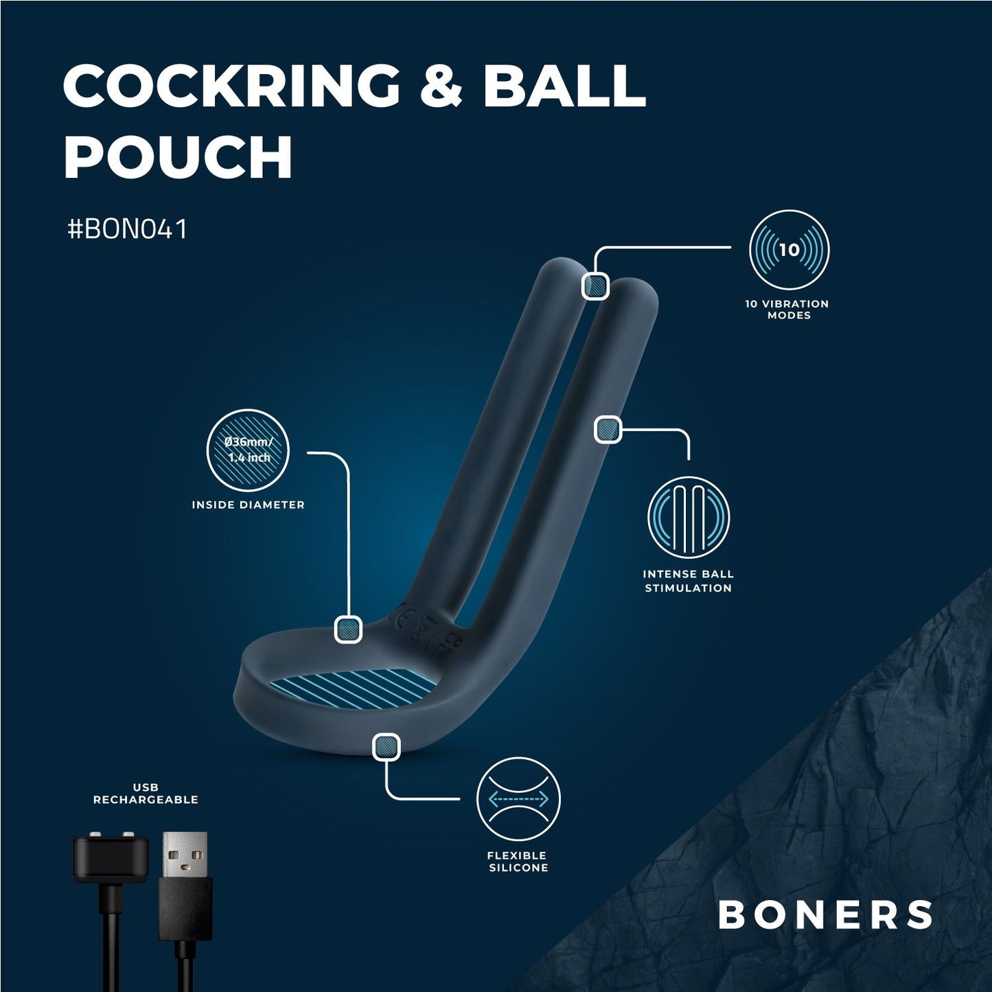 Boners Cockring & Ball Stimulator - Blauw