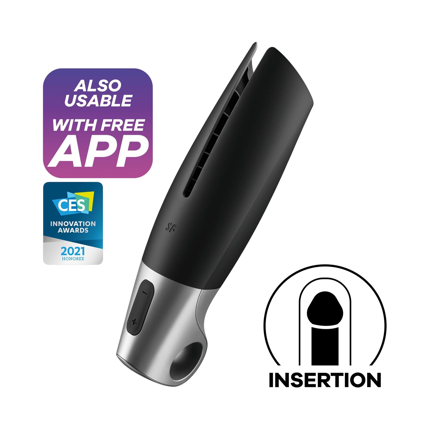 Satisfyer Power Masturbator+ Connect App - Zwart/Zilver