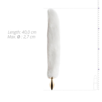 Kleine goudkleurige buttplug met witte vossenstaart
