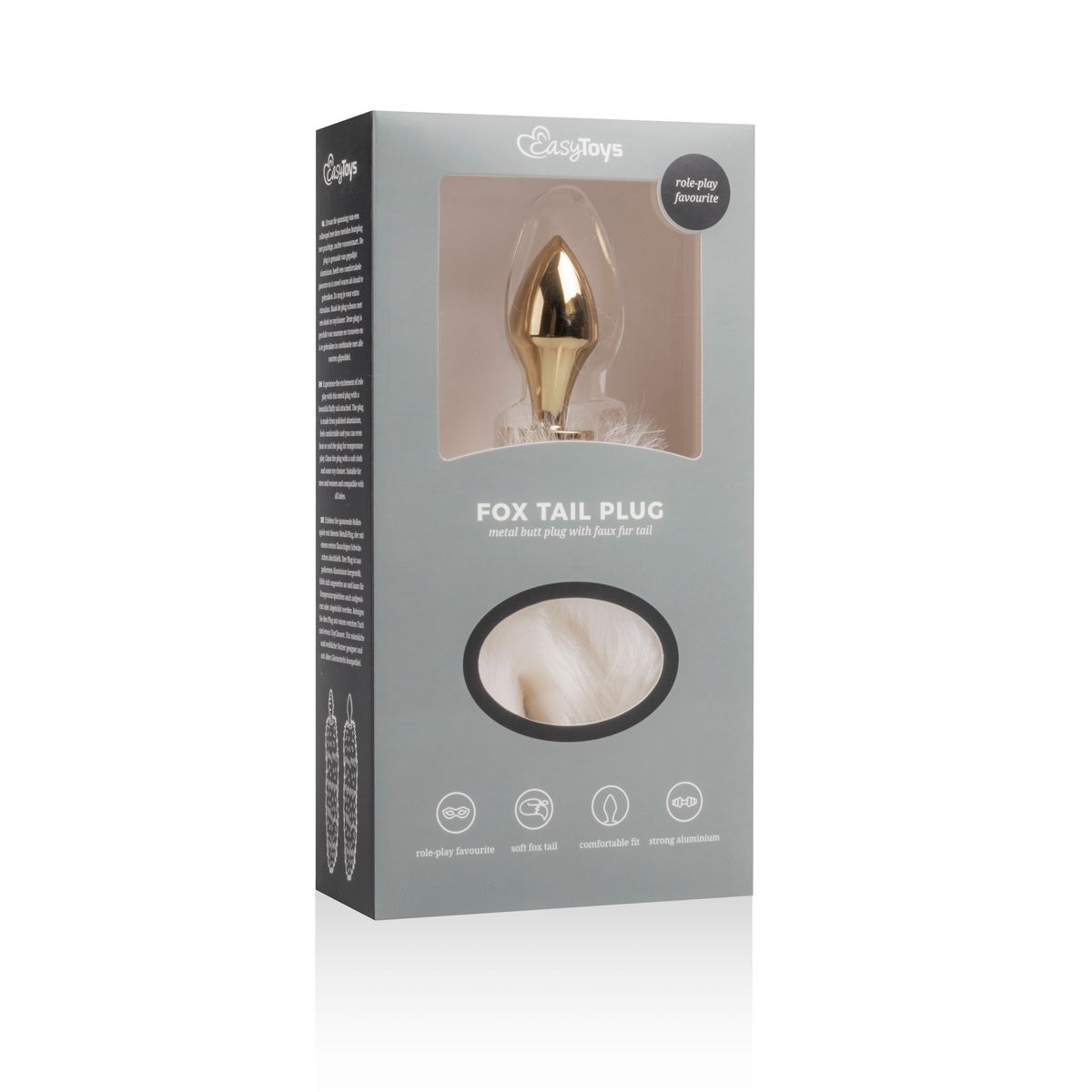 Kleine goudkleurige buttplug met witte vossenstaart