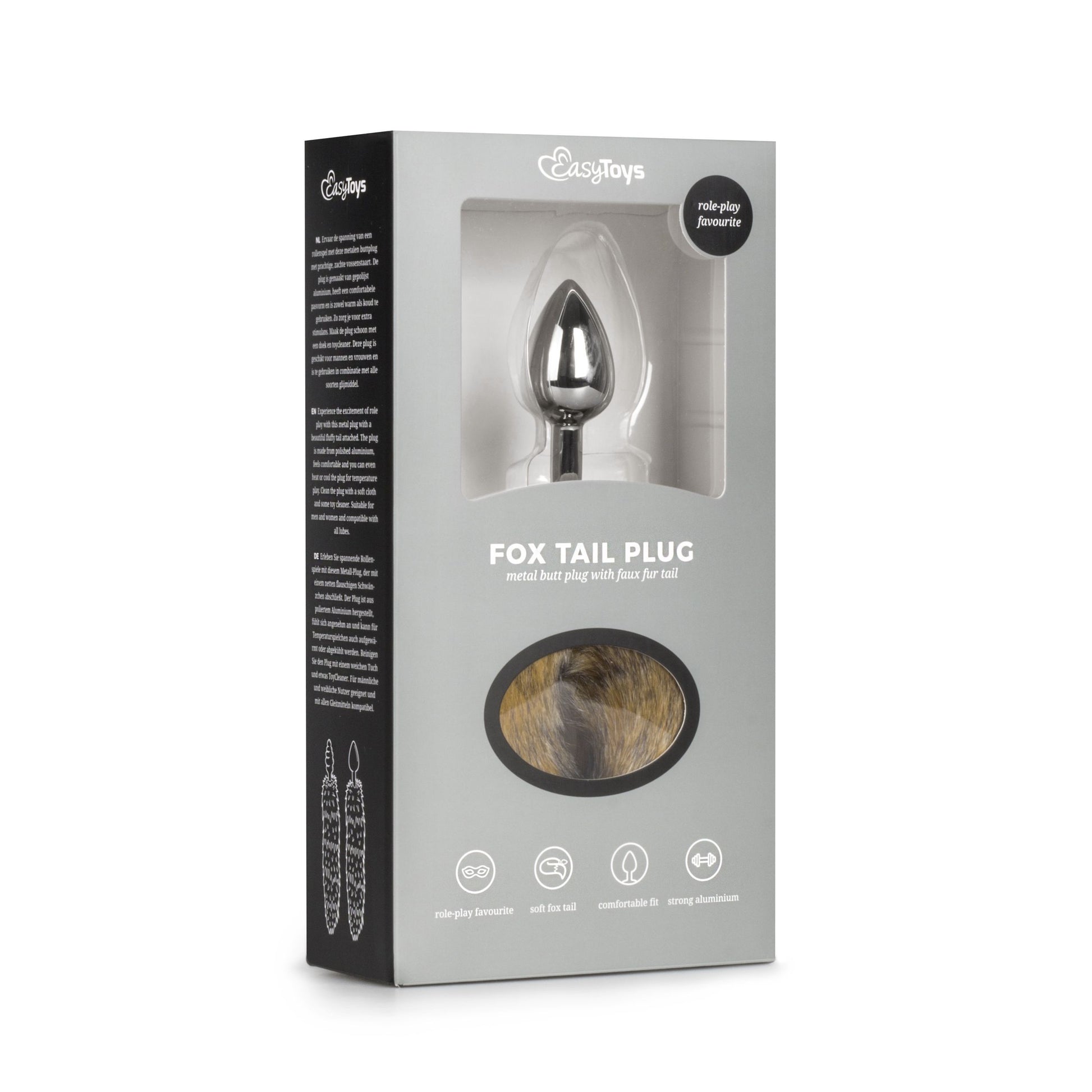 Kleine zilverkleurige buttplug met lichtbruine vossenstaart