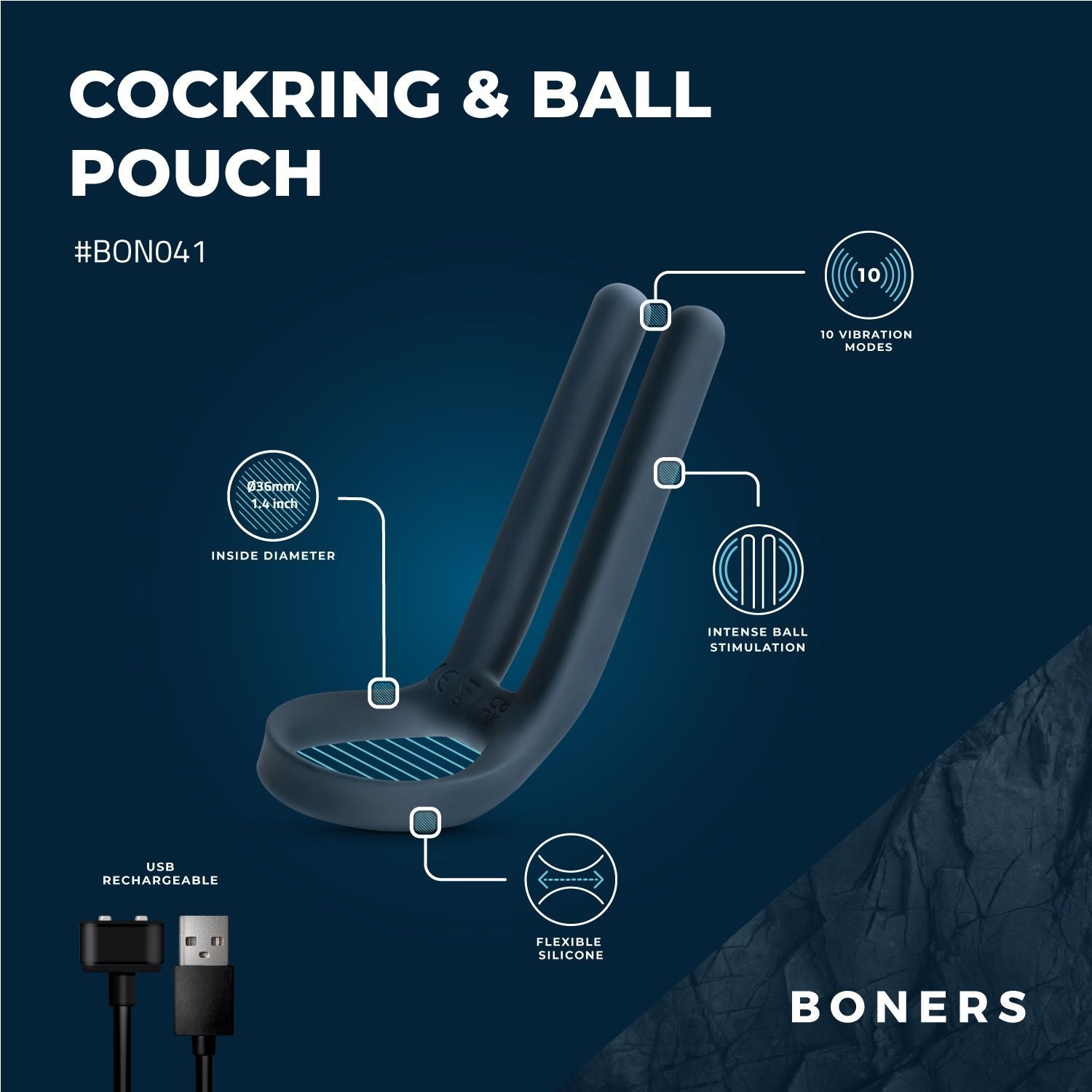 Boners Cockring & Ball Stimulator - Blauw