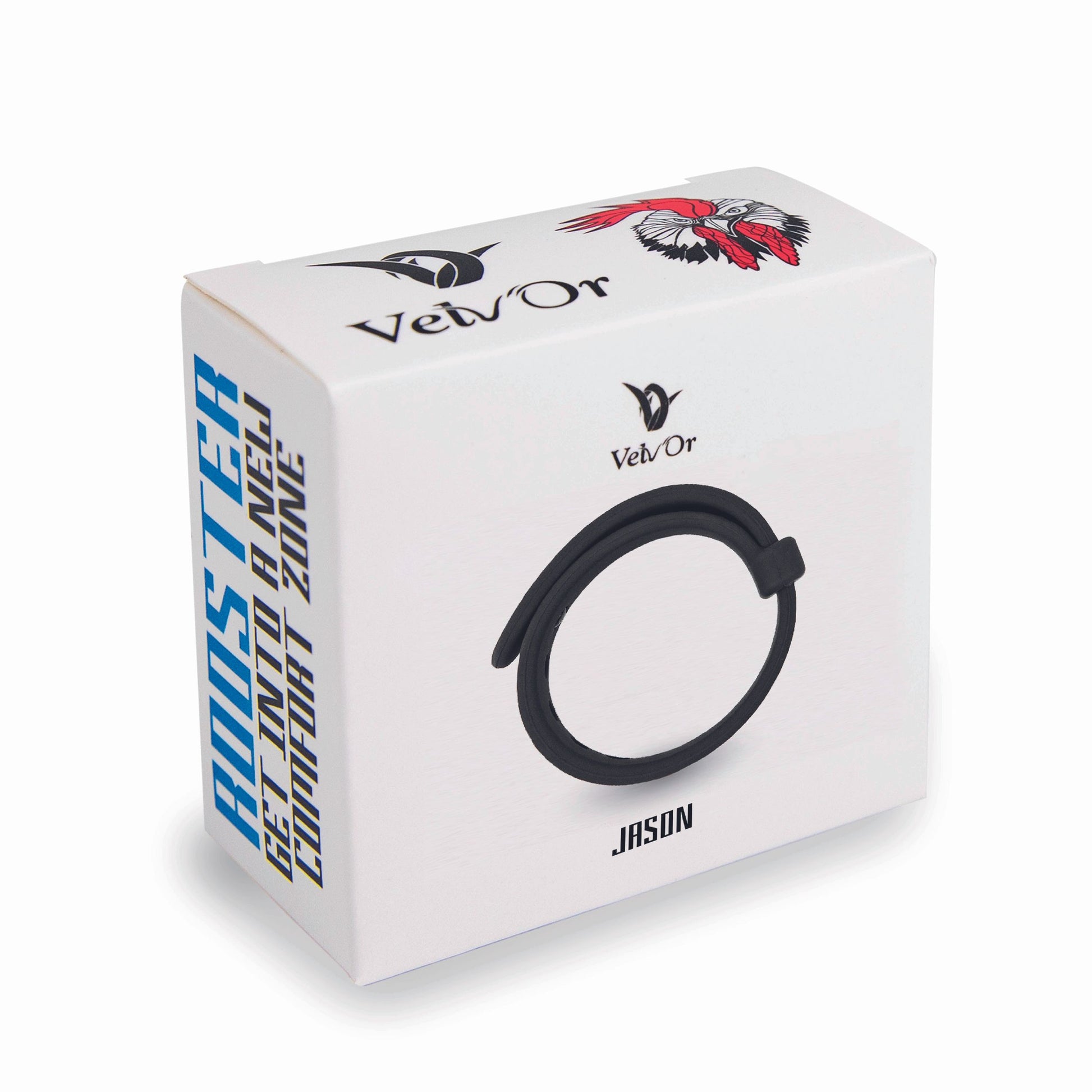 VELV'OR - ROOSTER JASON SIZE ADJUSTABLE FIRM STRAP DESIGN COCK RING BLACK