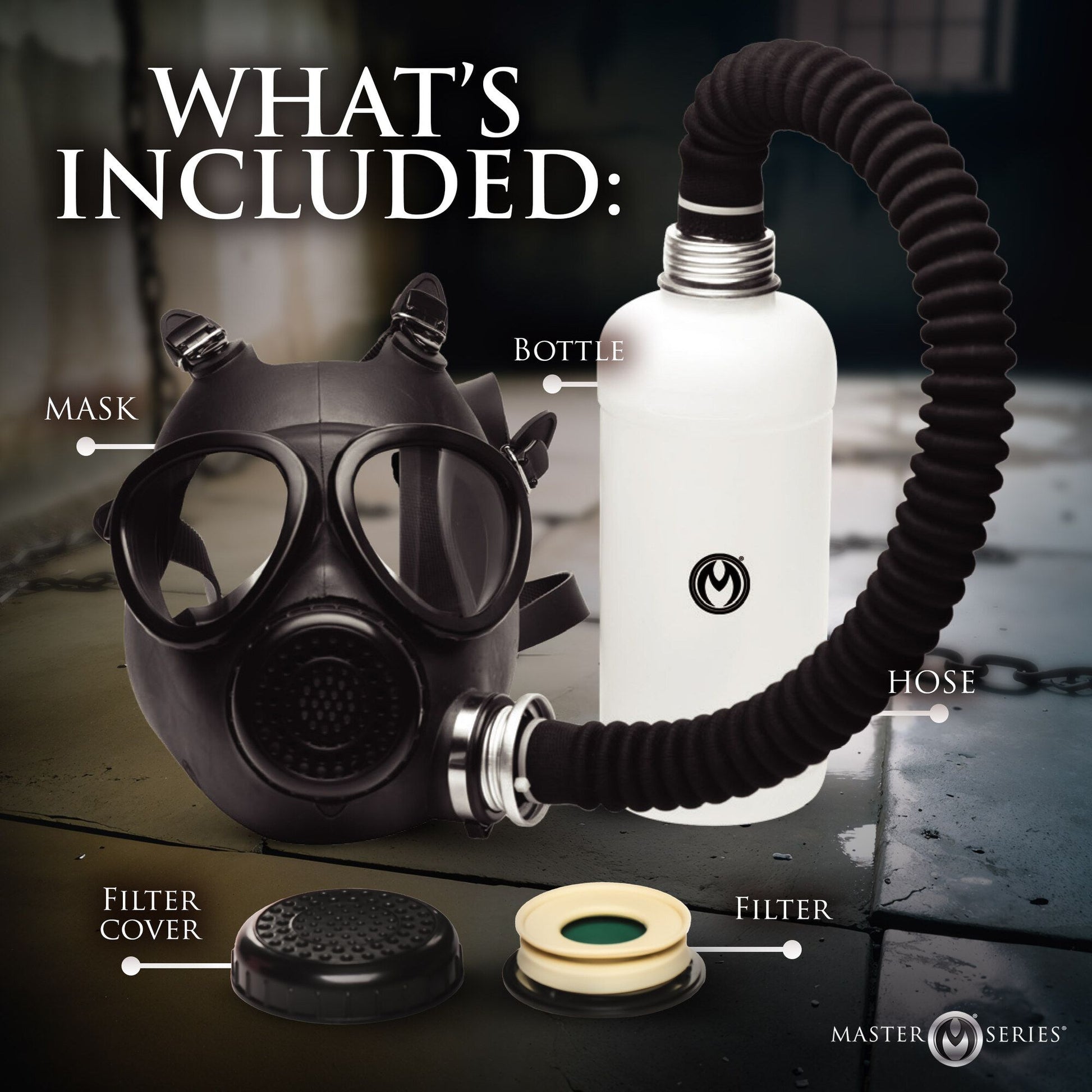 XR Brands - Inhaler Gas Masker Met Fles - Zwart & Wit